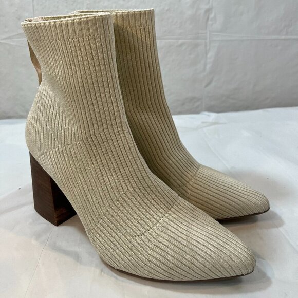 Steven New York Cream ribbed Neta stacked heel sock booties - Picture 1 of 16